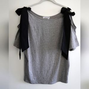 New Secret label ribbon tie open shoulder t-shirt cut out top bow short sleeves